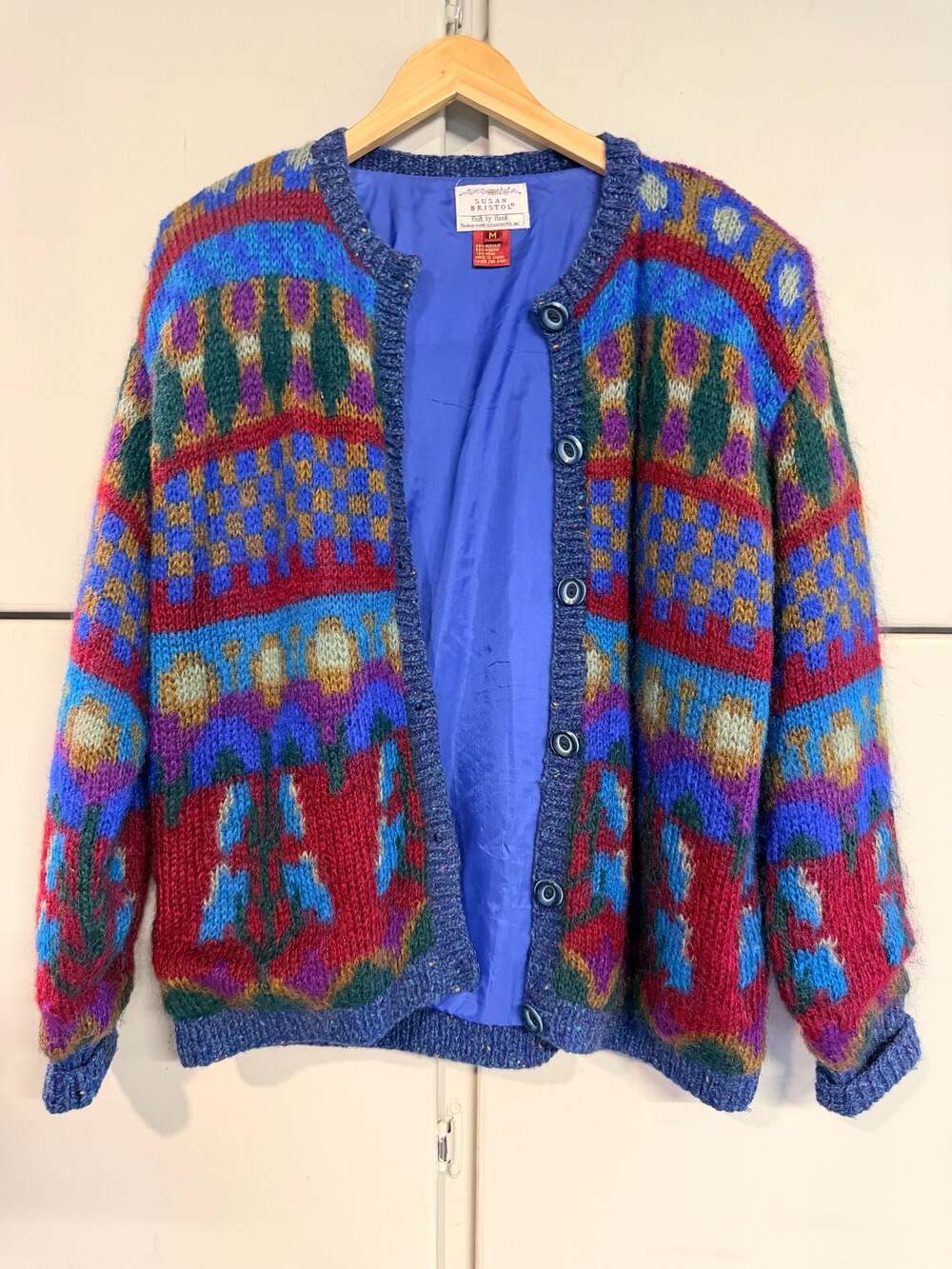 Vintage 1990 Susan Bristol Knit by Hand Geometric Mohair Blend Cardigan